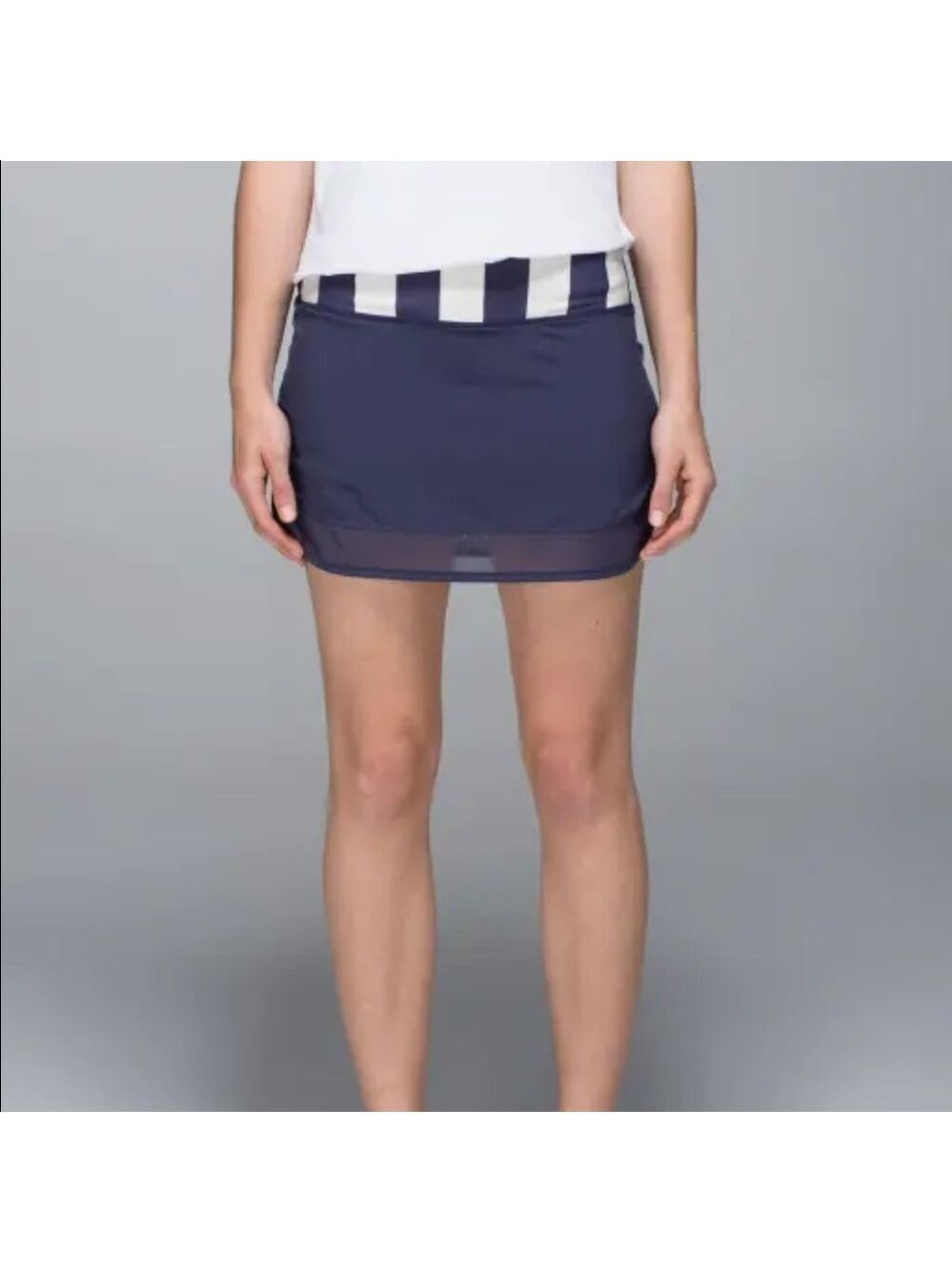 Lululemon Hotty Hot Skirt Skort Cadet Blue/Steep Stripe Mesh Trim Sz 6 Rare
